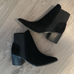 Also black suede ankle booties